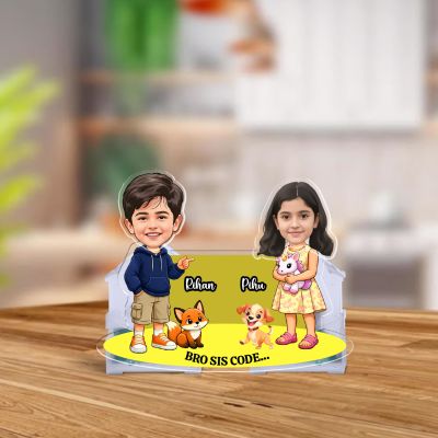Personalized Brother & Sister Bobblehead Caricature Custom with Face Cutout Perfect for Birthdays, Raksha bandhan, and Home Decor Battey Powered Moving Head